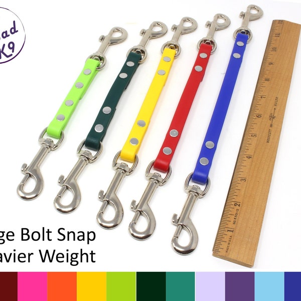 Big Dog HARNESS to COLLAR Safety Strap / Double Clip Line 8" - 24"  Made With 1/2" Heavy Beta BioThane®