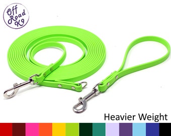 1/2" Wide BioThane® Long Line Combo Set: DETACHABLE LOOP HANDLE Made With Beta Heavy BioThane® Leather Feel, Waterproof +