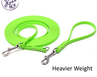 1/2" Wide BioThane® Long Line Combo Set: DETACHABLE LOOP HANDLE Made With Beta Heavy BioThane® Leather Feel, Waterproof +