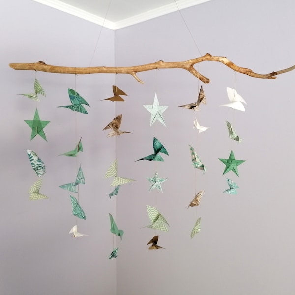 Mobile Papillons & Étoiles en papier origami "Emy"