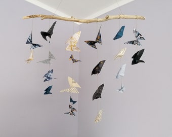 Mobile Papillons en papier origami "Nuit bleue"