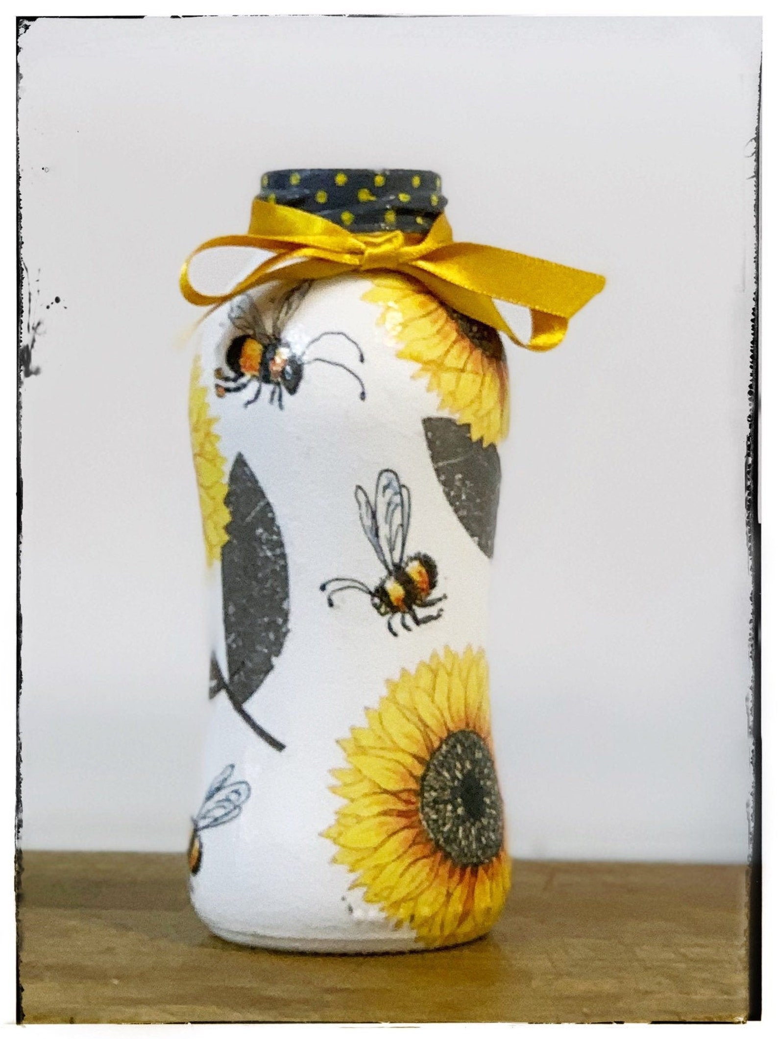 Sunflowers and bees vase/jar Handmade decoupaged Unique gift Etsy