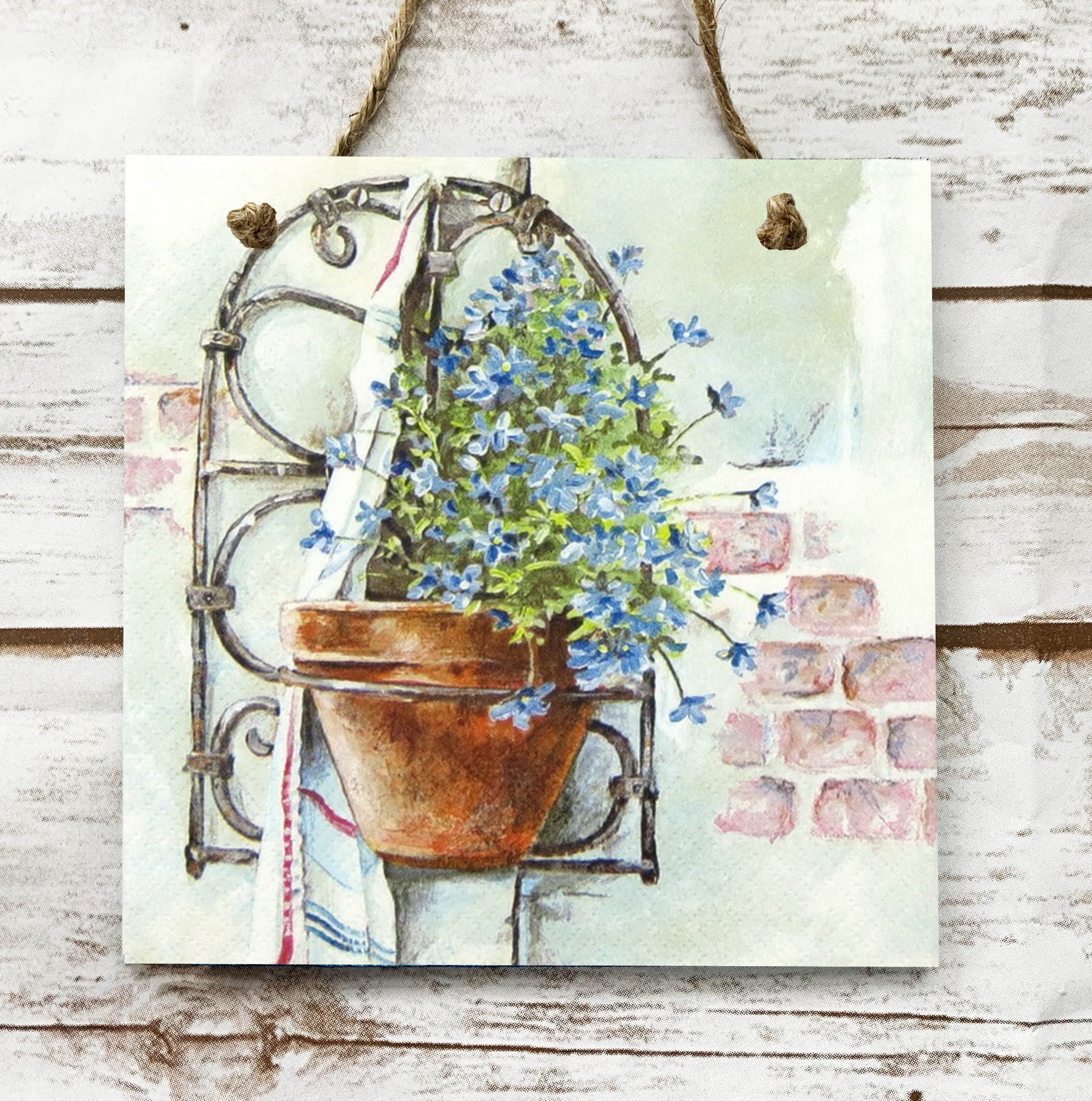Wall hanging decoupage square plaque/picture Rustic Etsy