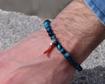 Blue horn stone bracelet in Mediterranean coral