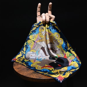 Naples Elegance: Silk Pocket Square with City Symbols, Handcrafted for Jacket