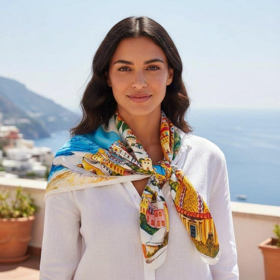 Positano Silk Scarf, Oversized Italian Silk Twill Scarf, Amalfi