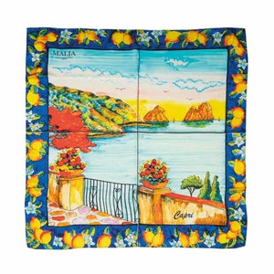 Sunset Capri Serenity: Silk Scarf with Capri Sunset Design