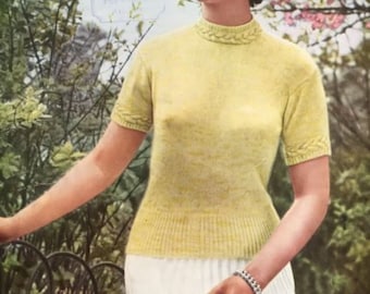 Marriner 370, vintage knitting pattern, lady's round neck short sleeve jumper, pdf download