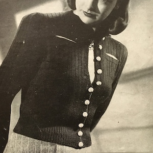 Pdf Download, P&B Wools #216, Vintage Knitting Pattern, 1940&#39;s ladies twin set, cardigan and short sleeve sweater