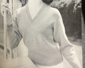 Pdf Download, Passap 253, Machine Knitting Vintage Pattern, Woman's V-Neck, Raglan Sweater