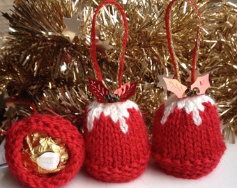 Pdf Download, Knitting Pattern, Christmas Hanging Puddings Chocolate Cover. Tree Ornament or Table Favour