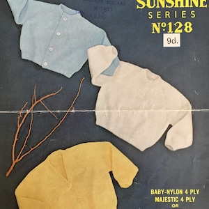 Pdf Download, Sirdar Sunshine Series No 128, Vintage 1950&#39;s Knitting Pattern, Baby Cardigans
