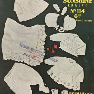 Pdf-download, Sirdar Sunshine Series nr. 114, vintage breipatroon jaren 60, babyuitzet