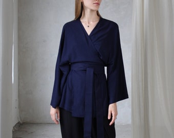 Kimono, Blue kimono, Kimono shirt, Kimono top, Kimono robe, Wrap shirt, Hanfu, Anime shirt, 82 cm, 120 cm length
