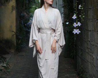 Bridesmaid beige kimono dress, Japanese style, Long Robe, Short cape, free size