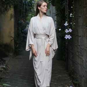 Bridesmaid beige kimono dress, Japanese style, Long Robe, Short cape, free size image 1