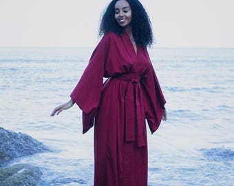 Ruby Kimono Dress, Japanese style, Vine Kimono, Long Robe, Short cape, free size