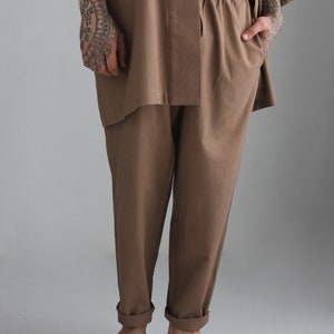 Men's linen pants, Mens trousers, Elastic waist, Casual pants, Cargo pants, Linen clothing for men Brown-grey