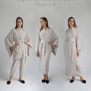 Bridesmaid beige kimono dress, Japanese style, Long Robe, Short cape, free size image 10