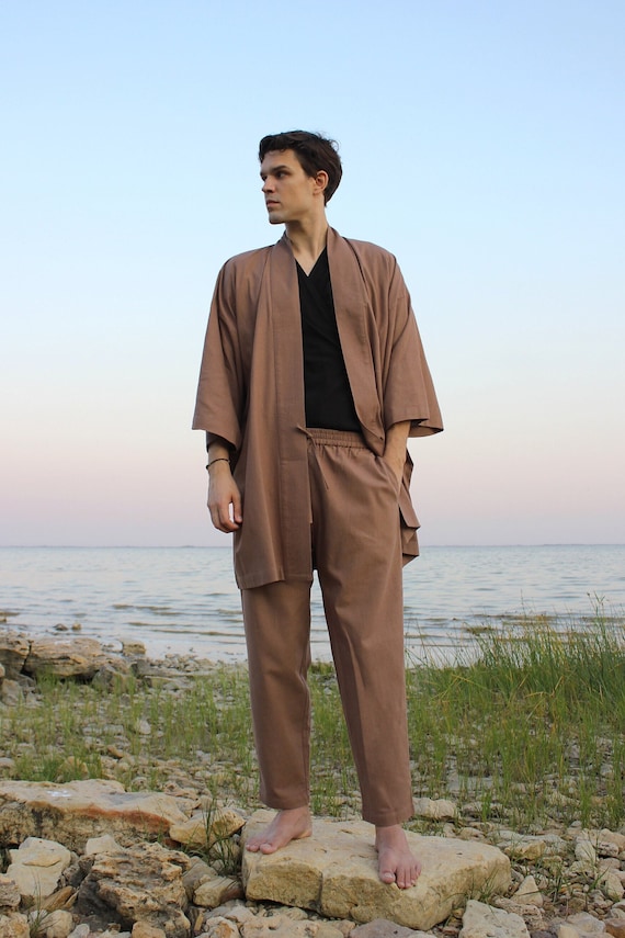 Man Kimono Haori Jacket Japanese Kimono Mens Jacket Brown   Etsy