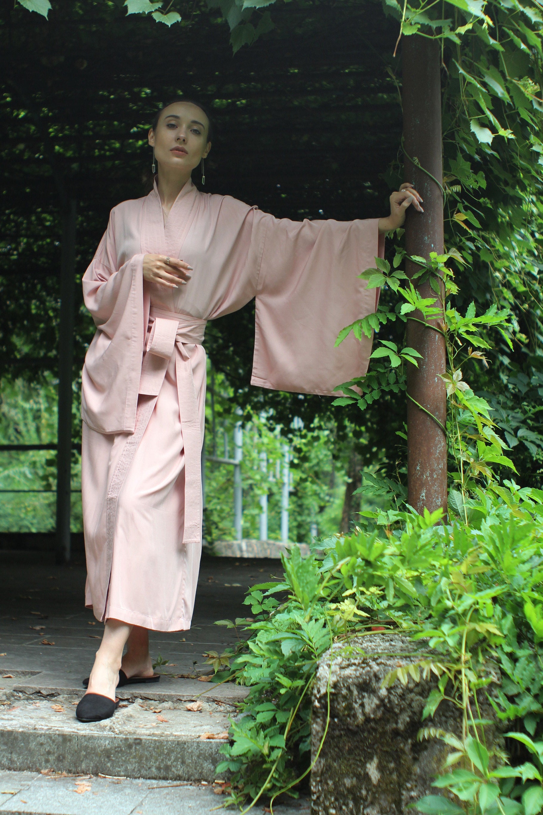 Pink Kimono Dress Women Japanese Style Kimono Long Kimono Etsy