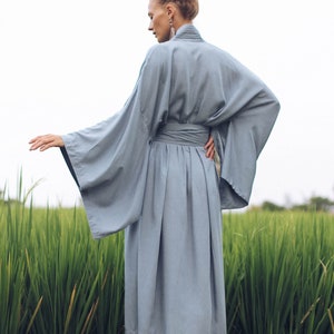 Light Blue Kimono Dress, Japan Kimono, Short Long Kimono Robe, free size image 3