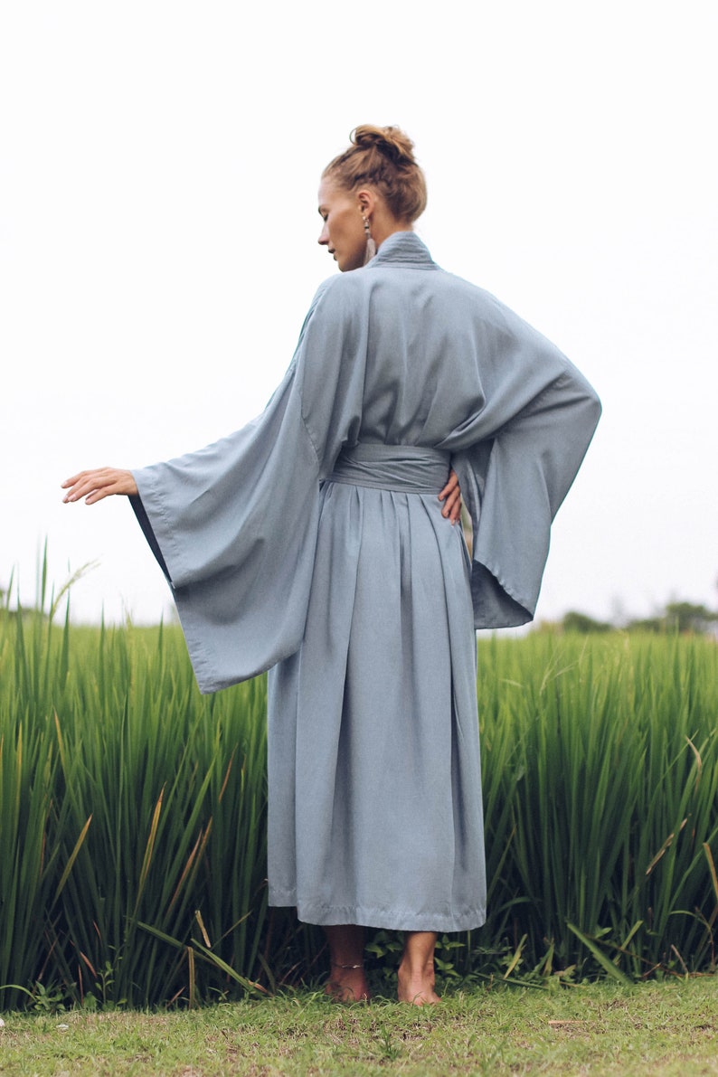 Light Blue Kimono Dress, Japan Kimono, Short Long Kimono Robe, free size image 3