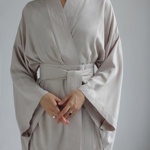 Bridesmaid beige kimono dress, Japanese style, Long Robe, Short cape, free size image 6