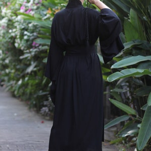 Black Kimono Dress, Japanese style, Long Robe, Short cape, free size image 2