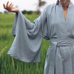 Light Blue Kimono Dress, Japan Kimono, Short Long Kimono Robe, free size image 5