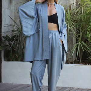 Light Blue Kimono Dress, Japan Kimono, Short Long Kimono Robe, Free ...