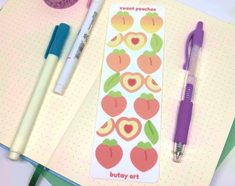 Peach Sticker Sheet, kawaii fruit stickers, peach art, cute polco deco stickers, fruit stickers for journaling, bullet journal, bujo