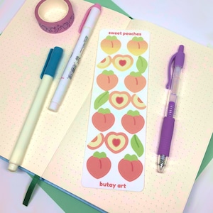 Peach Sticker Sheet, kawaii fruit stickers, peach art, cute polco deco stickers, fruit stickers for journaling, bullet journal, bujo