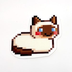 Adesivo de pão de gato siamês pixel, adesivo de gato kawaii, adesivo de gatinho fofo, tema animal, presente para pais de gatos, mãe de gato, gato siamês