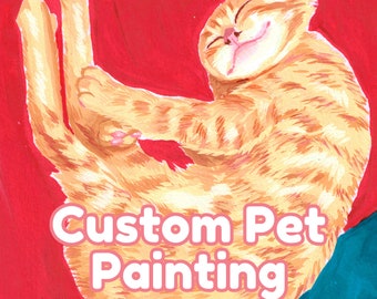 Pintura personalizada para mascotas, pintura gouache real sobre papel de acuarela, retrato de mascota pintado a mano, retrato de gato, retrato de perro, arte de mascota personalizado