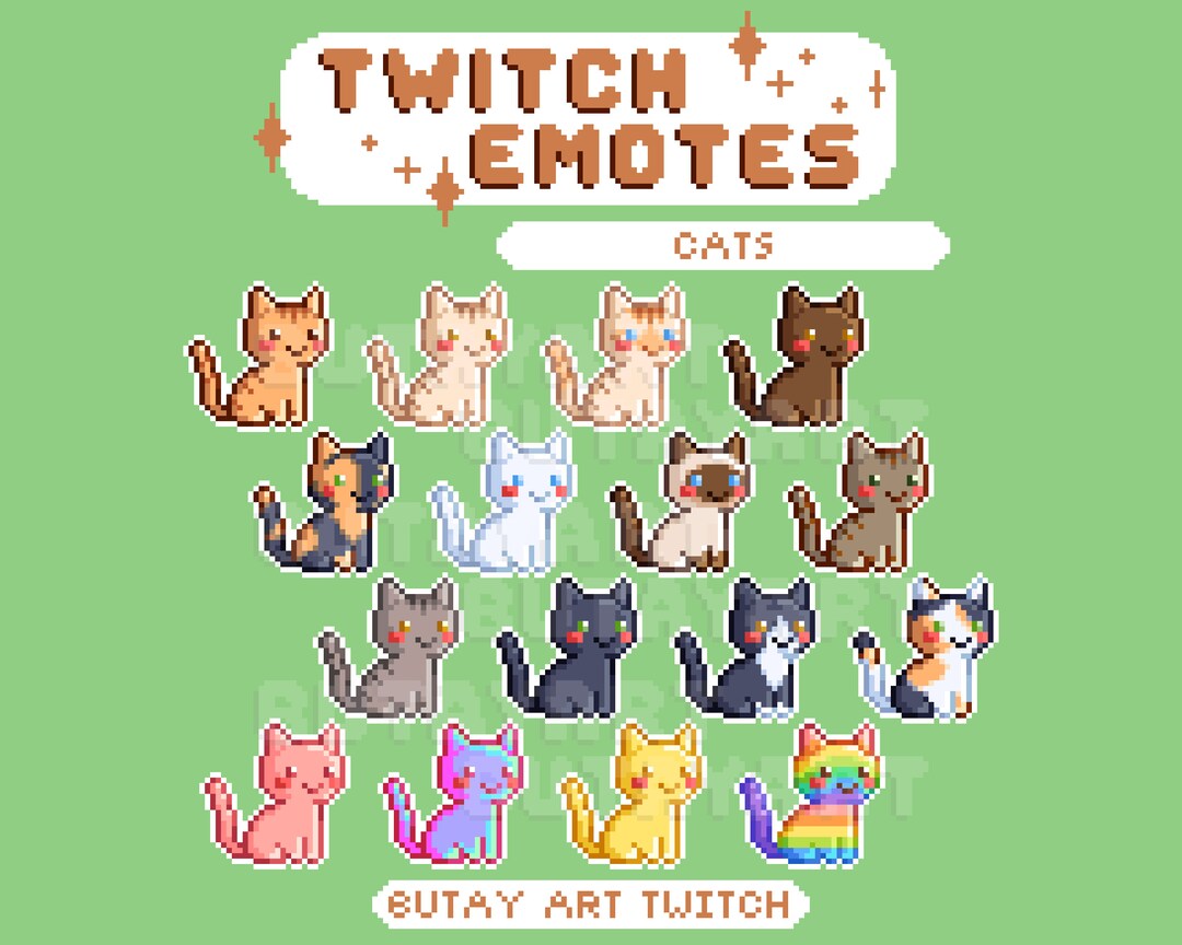 Cat Twitch and Discord Emotes, Cute Pixel Art for Streaming, Kawaii ...
