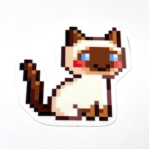 Adesivo de gato siamês pixel, adesivo de gato kawaii, adesivo de gatinho siamês fofo, adesivo com tema de animal, presente para donos de gatos, mães de gatos, gatos siameses