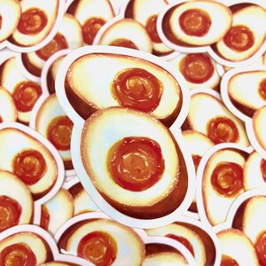 ラーメン卵ステッカー、日本の味玉卵ステッカー、卵アート、かわいい食べ物をテーマにしたステッカー、かわいい食べ物アート、日本の食べ物アートステッカー