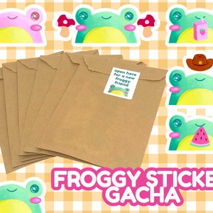 Sticker grenouille gacha, 25 modèles différents à collectionner, sac invisible d'autocollants grenouille, autocollant grenouille mignon au hasard, art grenouille kawaii, autocollant gachapon