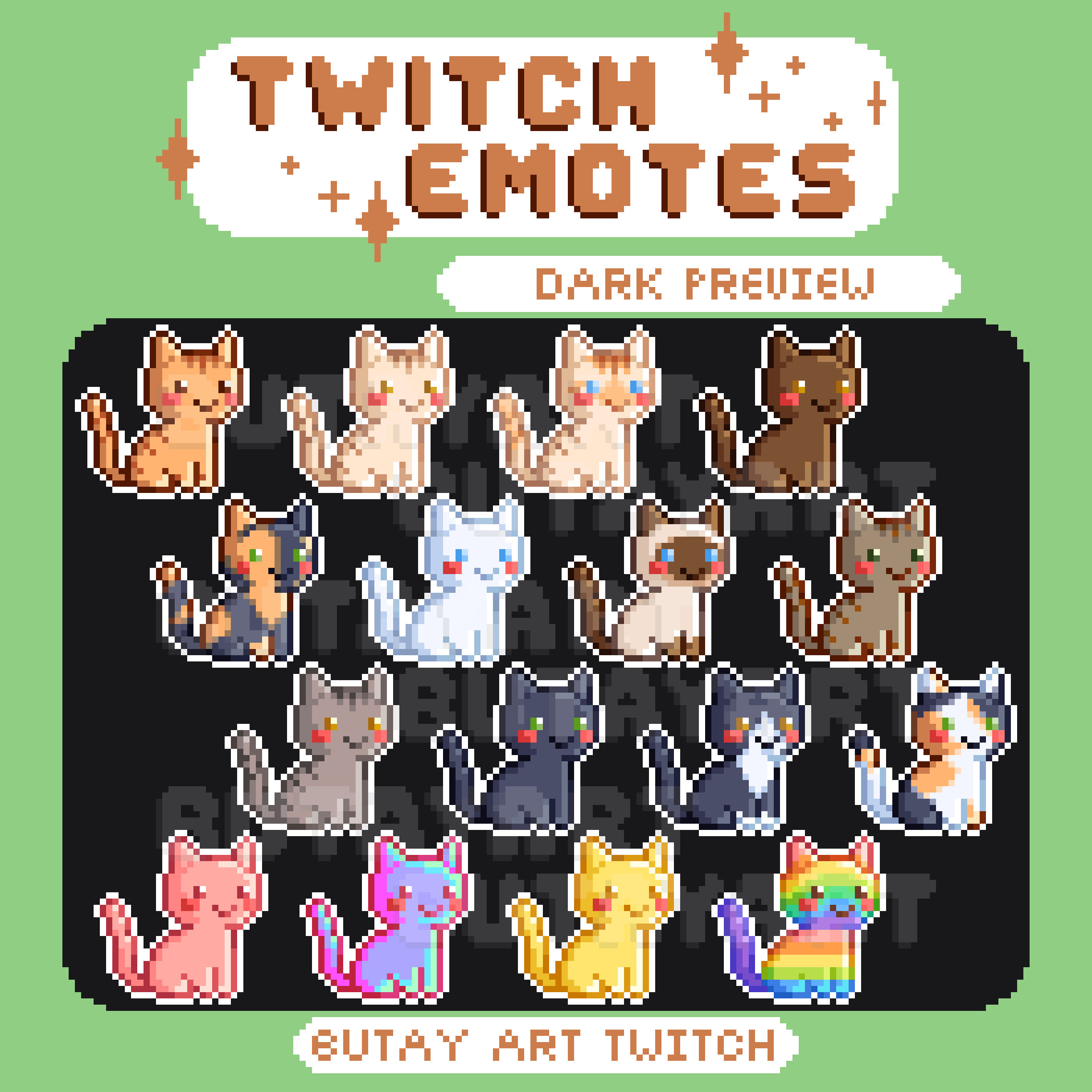 Cat Twitch and Discord Emotes, Cute Pixel Art for Streaming, Kawaii ...