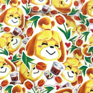 Isabelle sticker, illustrated vinyl sticker, kawaii video game art, cute waterproof sticker