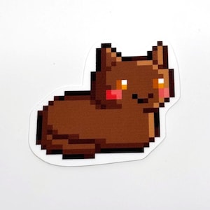 Adesivo de gato marrom pixel, adesivo de gato kawaii, adesivo de gatinho fofo, adesivo com tema de animal, presente para pais de gatos, mãe de gato, gato marrom