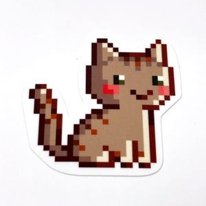 Adesivo de gato marrom malhado pixel, adesivo de gato kawaii, adesivo de gatinho fofo, adesivo com tema de animal, presente para pais de gatos, mãe de gato, gato malhado marrom
