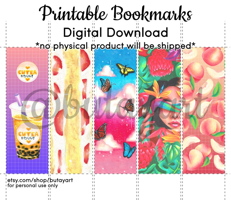10 Printable Bookmark Designs DIGITAL DOWNLOAD 2x6 Inches | Etsy