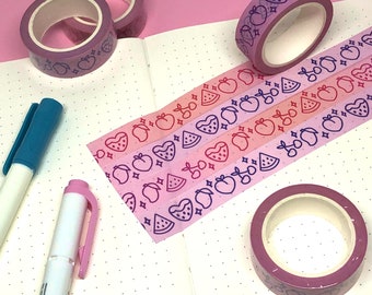 Fruity washi tape, 15mm x 10m, fruity art decorative tape, cute planner tape, bullet journal supplies, kawaii craft tape, planner washi