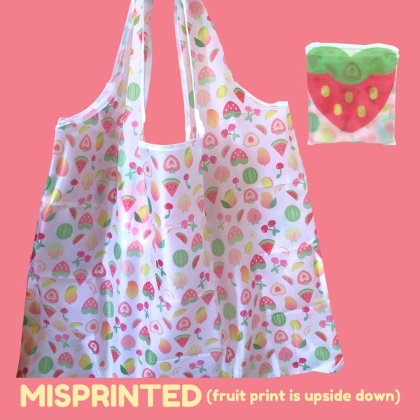 Fruity reusable eco bag DISCOUNTED MISPRINT, kawaii accessory, fruit design shopping bag, cute foldable grocery bag, lightweight polyester