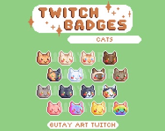 Cat Twitch Badges, twitch sub & bit badges, cute pixel art for streaming, kawaii kitty twitch assets, multicolor cat badges