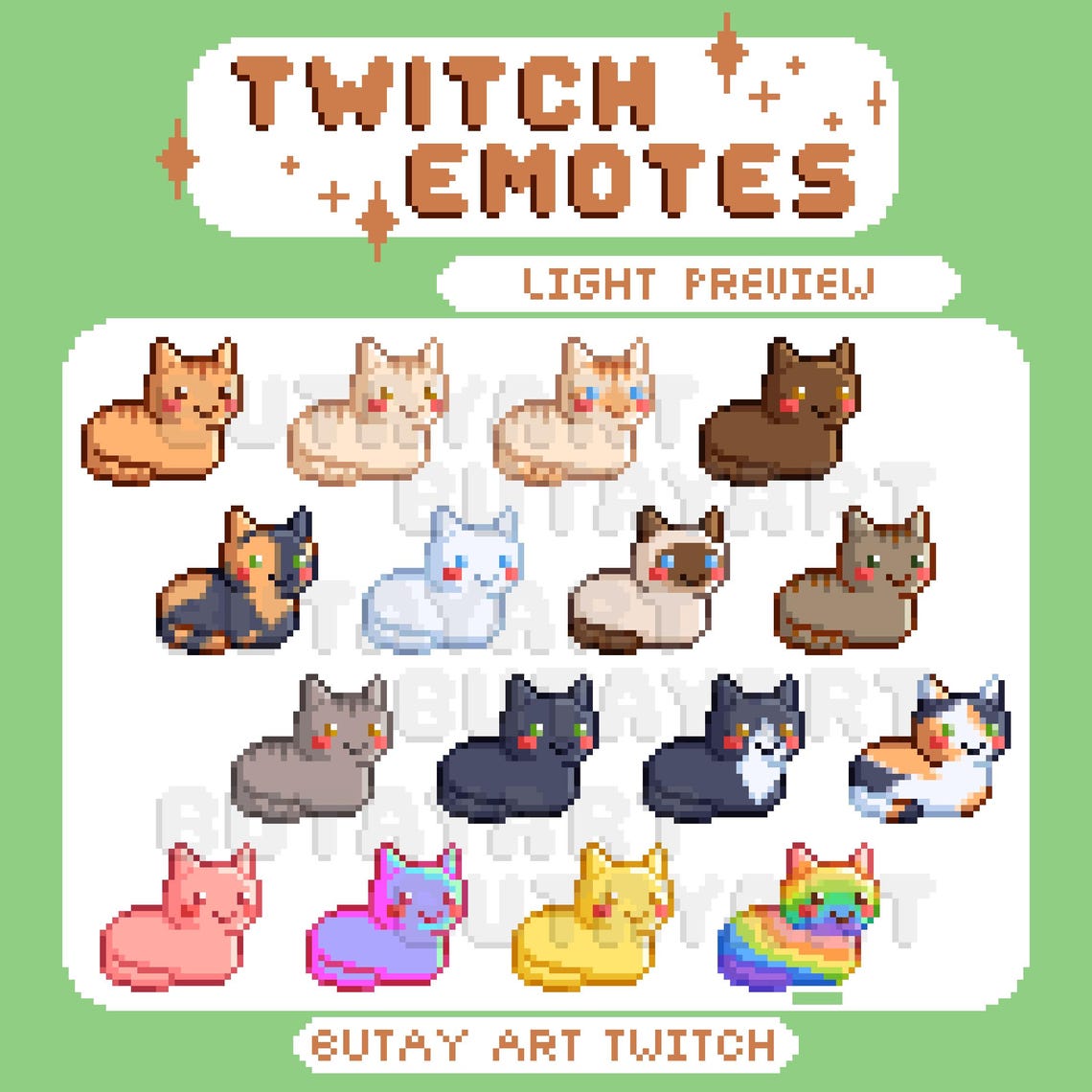 Cat Loaf Twitch Discord Emotes, Cute Pixel Art for Streaming, Kawaii ...