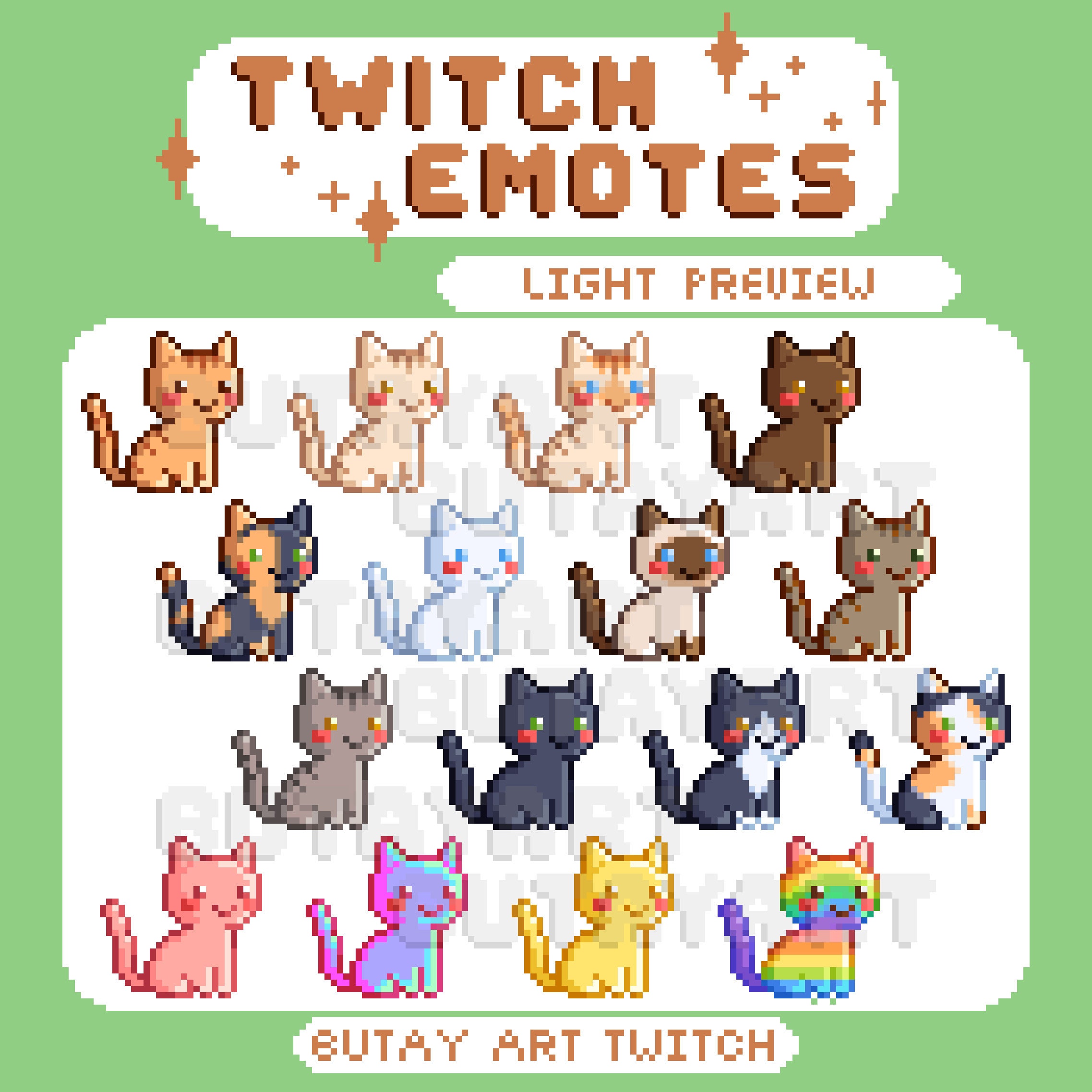 Cat Twitch and Discord Emotes, Cute Pixel Art for Streaming, Kawaii ...