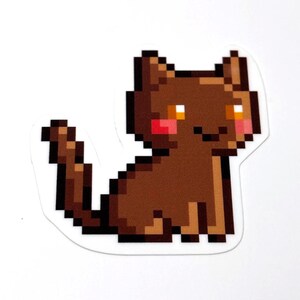 Adesivo de gato marrom pixelado, adesivo de gato kawaii, adesivo de gatinho marrom fofo, adesivo com tema de animal, presente para pais de gatos, mães de gatos, gatos marrons